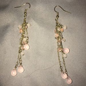 Gold Dangle Earrings with pink jewels